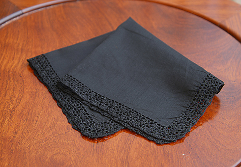 Black Lace handkerchief. 12"square.